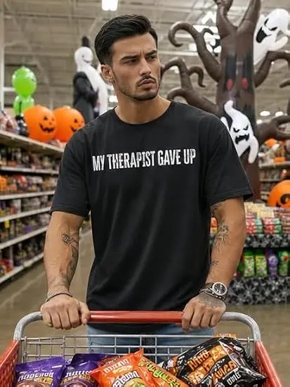 My Body Is A Temple Y2k Letters Printed Saying Tee Halloween Costume, Humor My Theapist Gave Up T Shirt Novelty Gift Cotton Tees