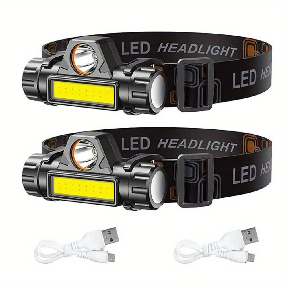 

2X USB Rechargeable LED Headlamp Headlight Head Light Flashlight