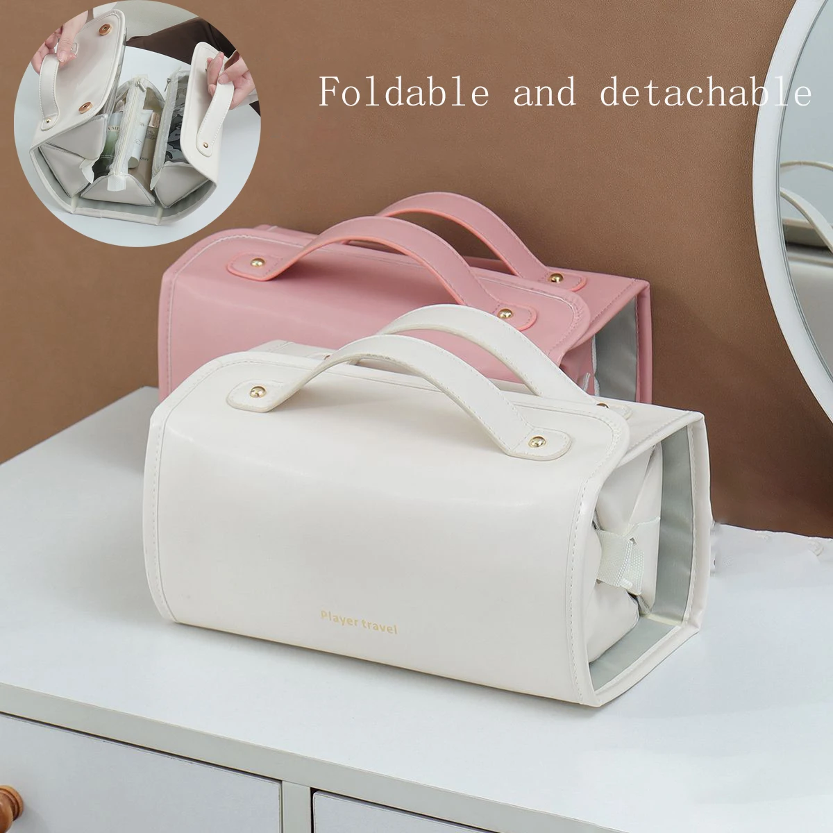 Ladies' Makeup Storage Box Large Capacity Sealed Waterproof Washroom Cosmetic Pouch Portable Travel Foldable Makeup Handbags