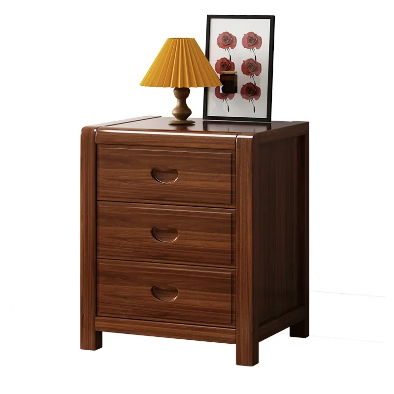 

Golden silk walnut solid wood three-drawer bedside table modern simple bedroom storage cabinet bedside luxury storage cabinet