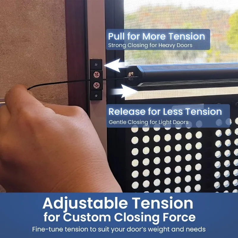 ​RV Trailer Screen Door Handle with Self-Closing Latch, Aluminum Door Closer with Adjustable Tension