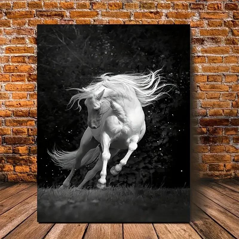 Frameless white horse decorative painting poster, high quality wall art home gift, suitable for living room, bathroom