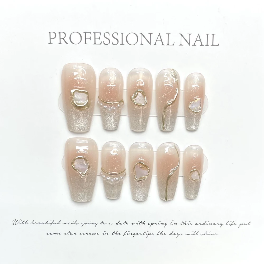 Handgemaakte Luxe Druk Op Nagels Met Glitter Ontwerp Herbruikbare Adhesive Cat Eye Valse Nagels Kunstmatige Nagel Tips Nail Art Voor meisjes