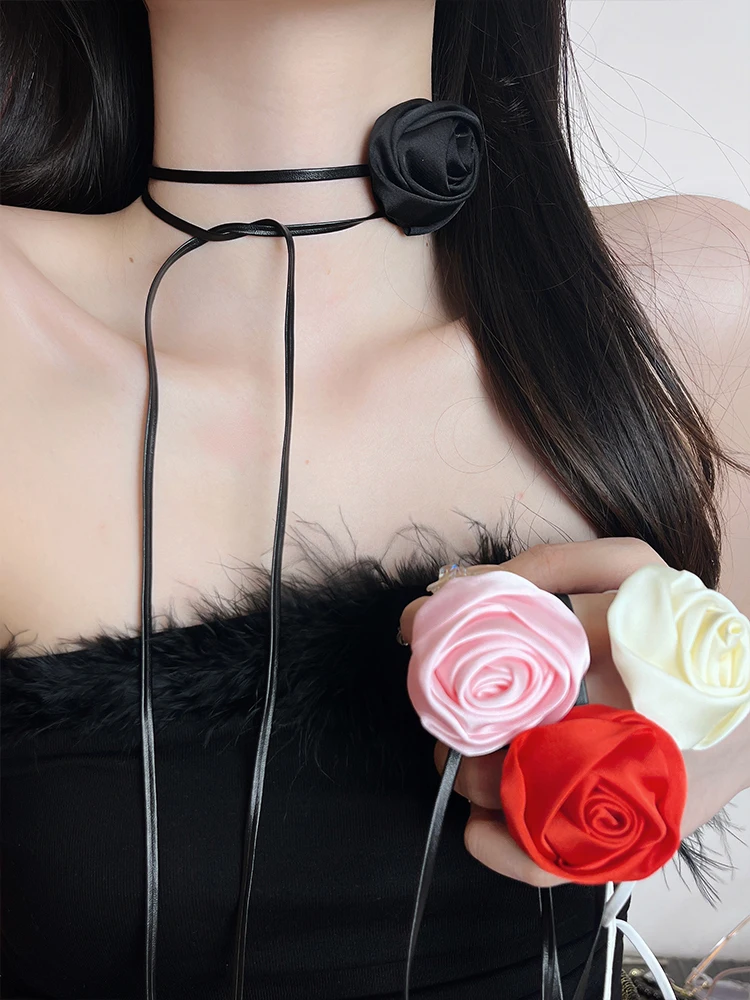 

Elegant Frenchstyle Black Rose Choker Necklace for Women Pure Desire Themed Sexy Binding Neck Accessory Trendy Jewelry