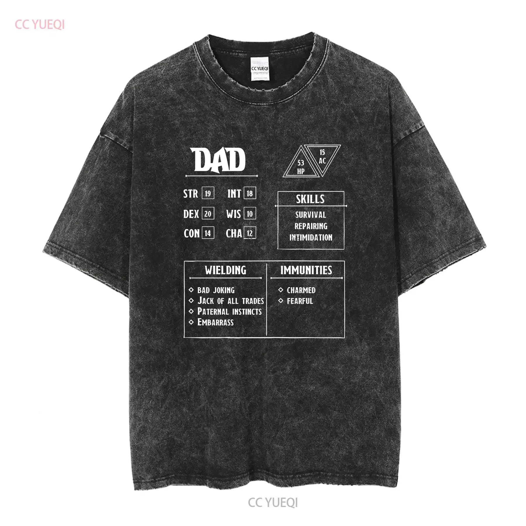 Dad Character Sheet T Shirt DnD Role Playing vintage Washed Stylish Casual homme Top For Everyday Wear fashion graphic Soft