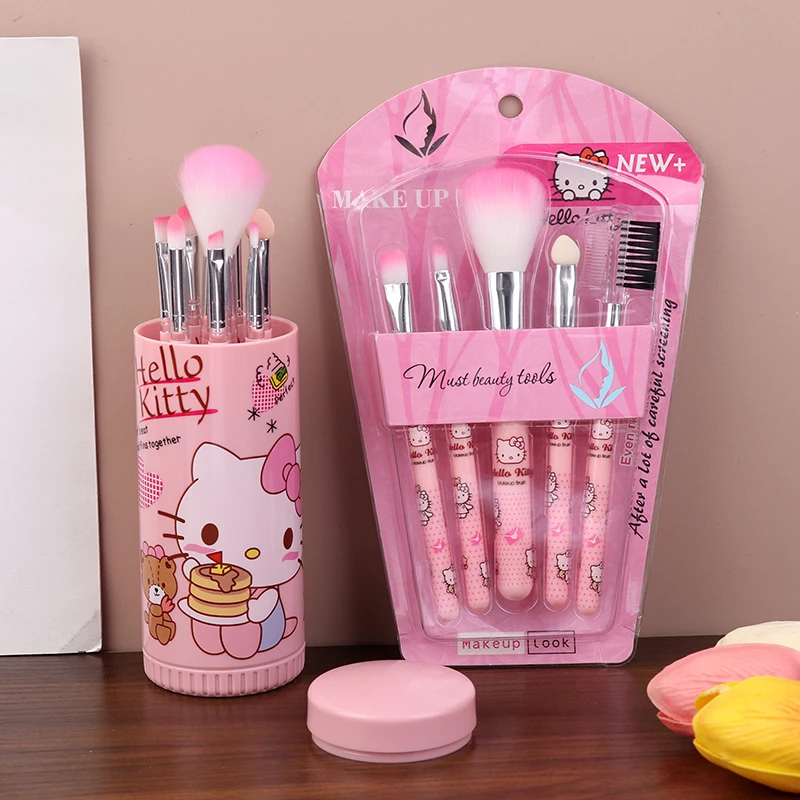 1Set Sanrio Hello Kitty Makeup Brush Set Anime Sanrio KT Cat Blush Eyebrow Lip Eyeshadow Brush Beauty Tools With Box Girls Gift