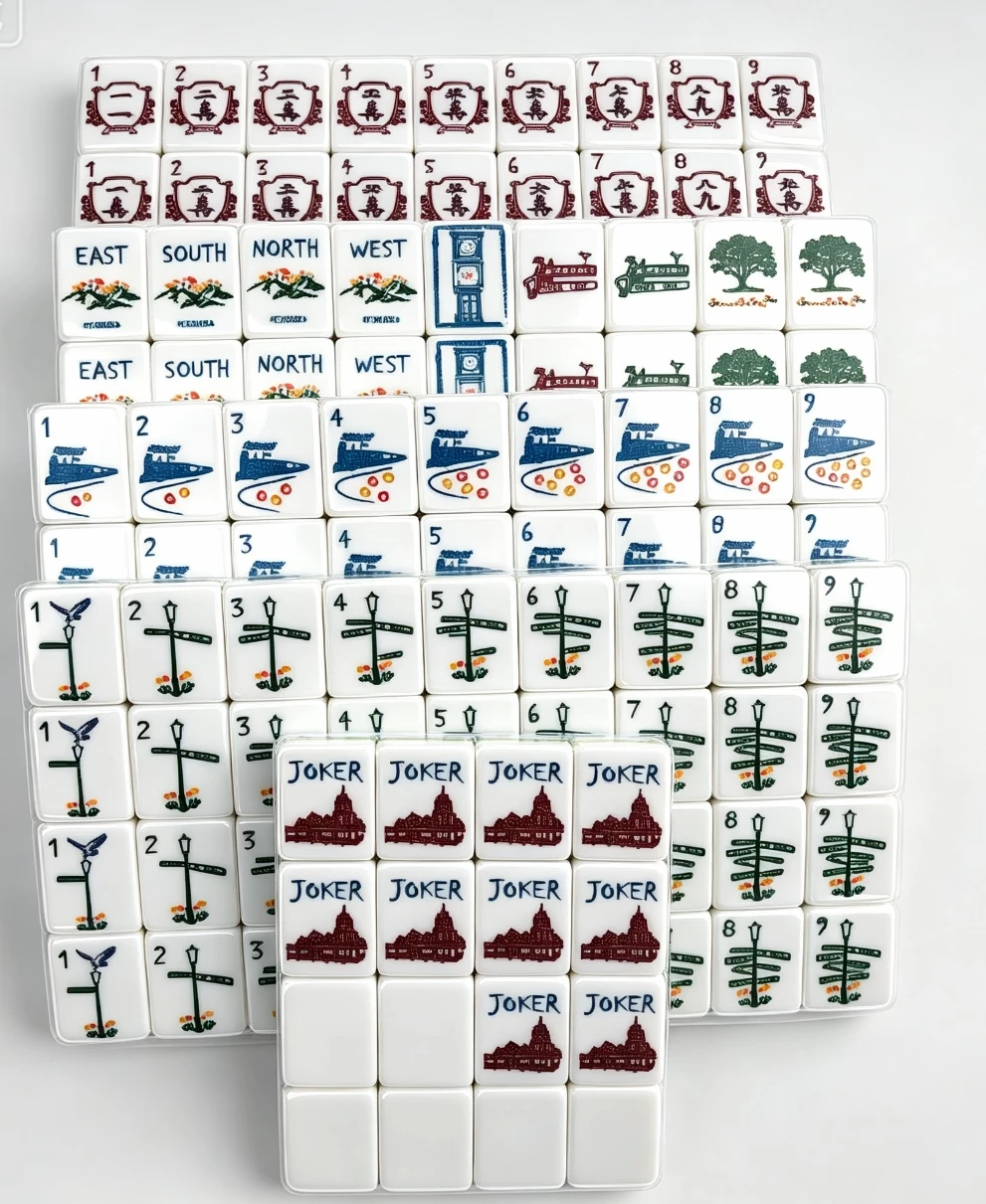 New Custom American Mahjong Set 160pcs Acrylic Vintage Train Theme Waterproof Wear-Resistant Crack-Proof mahjong game tiles