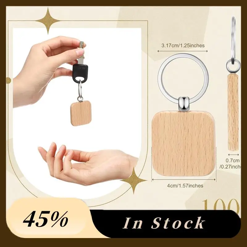 

A78K Новый 100 шт. деревянный брелок для ключей, деревянный брелок для ключей, необработанный деревянный брелок с гравировкой, кольцо для ключей для поделок в подарок (квадратный)