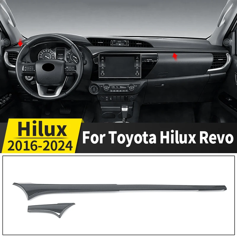 For 2016-2024 Toyota Hilux Revo SR5 Pickup Truck Dashboard Trim Strip Fiber Texture ABS Interior Upgrade Protection Accessories