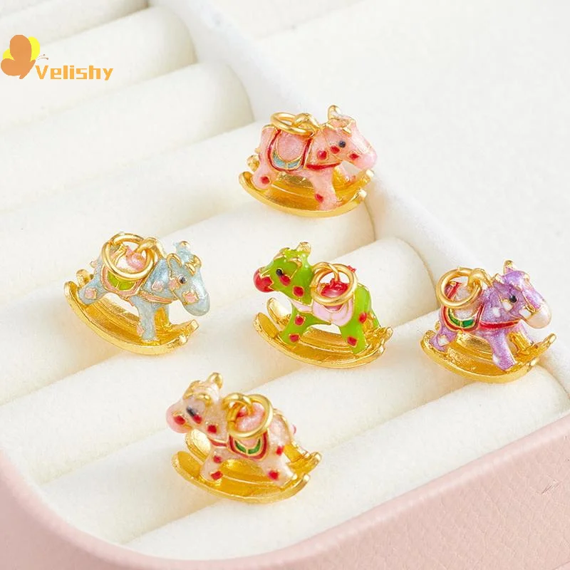 

Zodiac Horse Ancient Method Gold Sand Pendulum Swinging Pendant Enamel Color Nelace Clavicle Chain DIY Jewelry Oil Drop Cartoon
