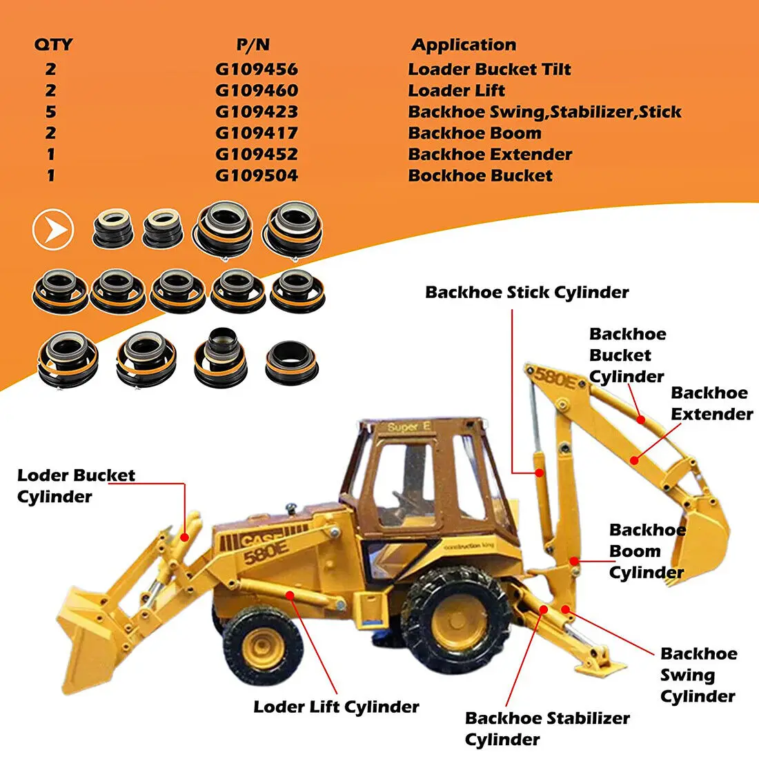 Chuang Qian Hydraulic Cylinder Seal Kit For Case 580E 580SE 580SD 580B Backhoe Whole Machine