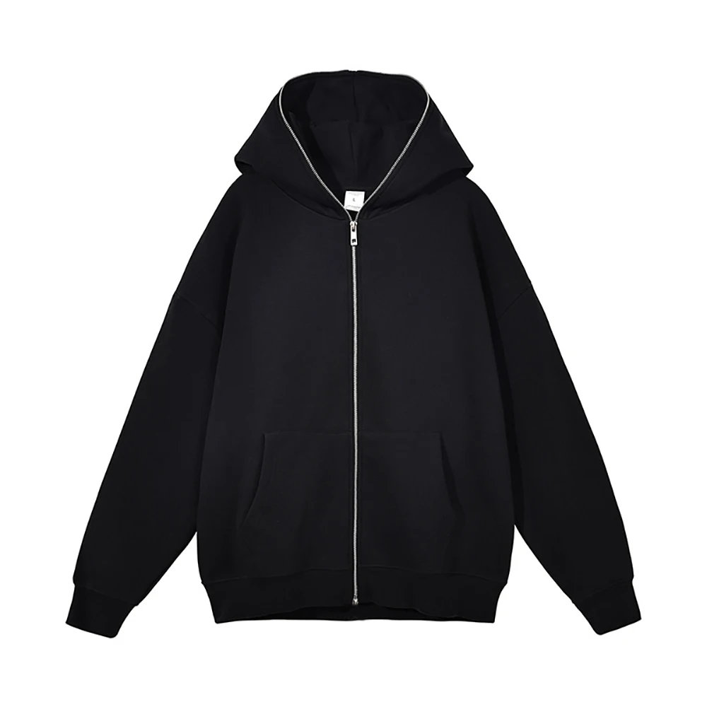 Harajuku Kurtka Bluzy Mężczyźni Zip Up Bluzy Kurtka Retro Długi rękaw Oversize Czarny Bluza z kapturem Płaszcze