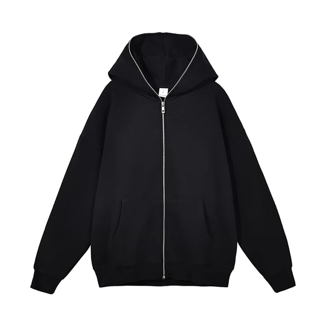 Harajuku Kurtka Bluzy Mężczyźni Zip Up Bluzy Kurtka Retro Długi rękaw Oversize Czarny Bluza z kapturem Płaszcze