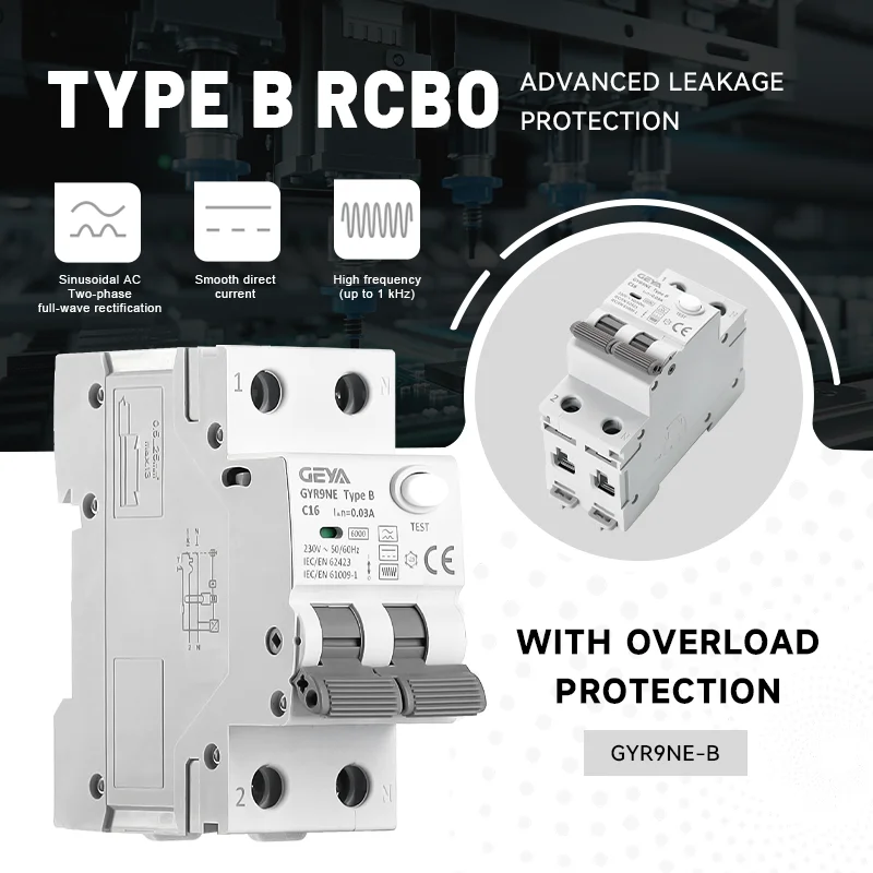 GEYA 30mA Type B Residual Current Operated Breaker with Overload Leakage Protection New Electronic Type RCBO for Home/Industry
