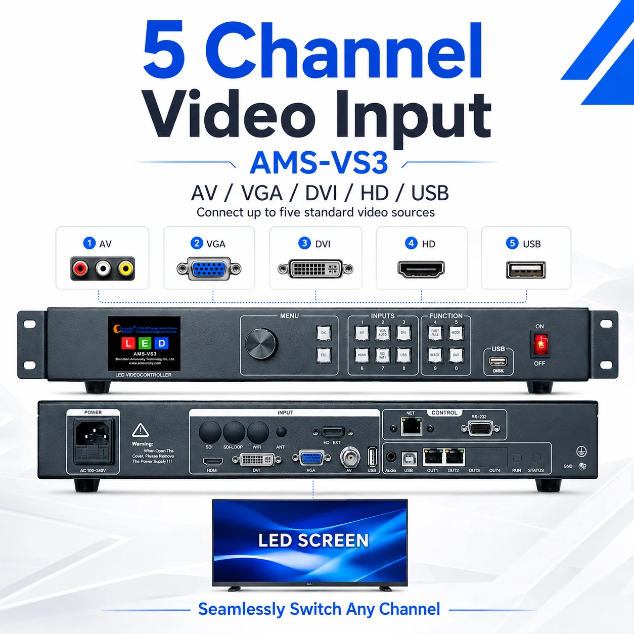 Amoonsky AMS VS3 LED Video Controller Optional Remote WiFi SDI HD Web Version Extended Model for LED Display