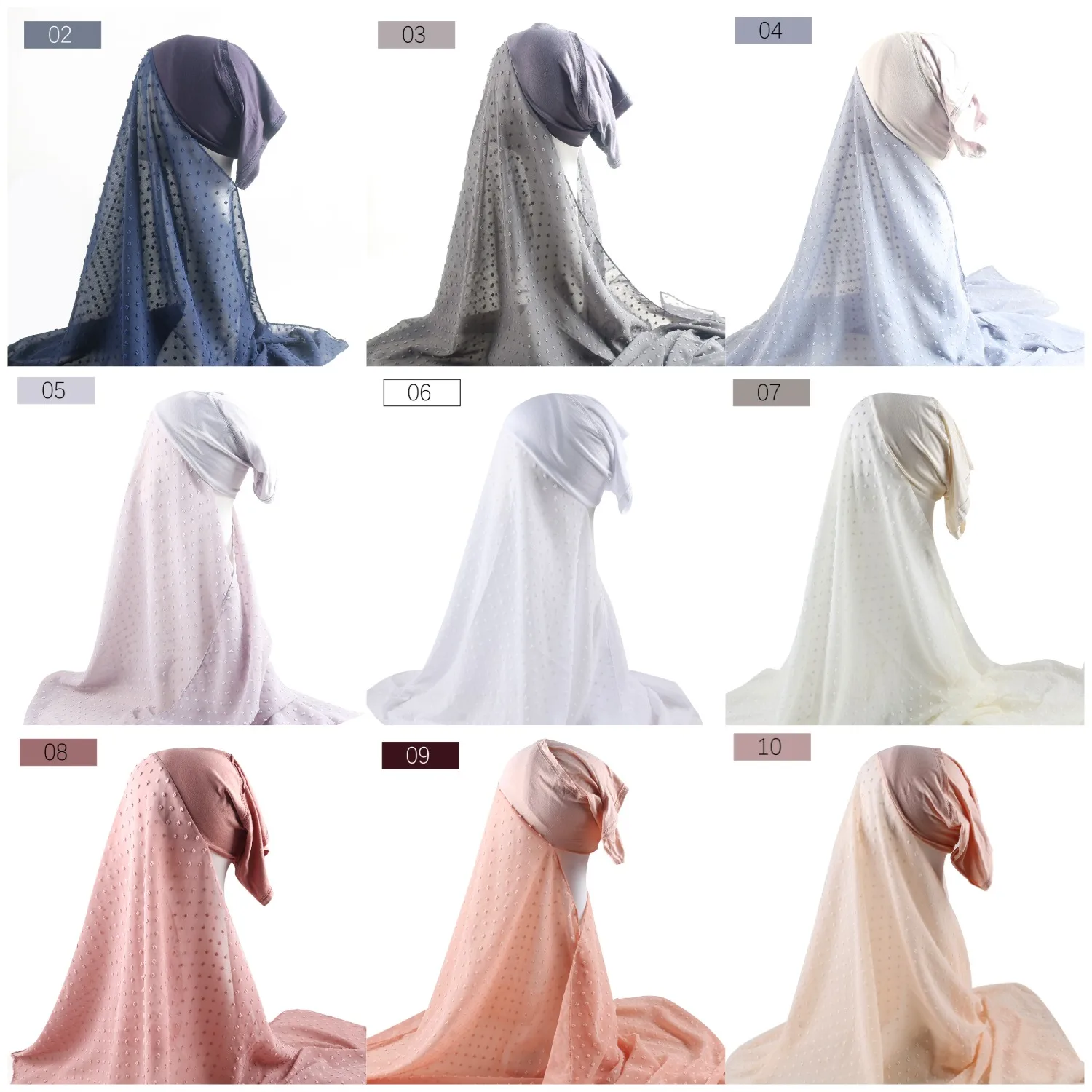 10 pcs Pom Bubble Chiffon Hijab Cachecol com Jersey Cachecol Cachecol Islamismo Lenço Interno Faixa de Cabeça Stretch Hijab Capa Turbante