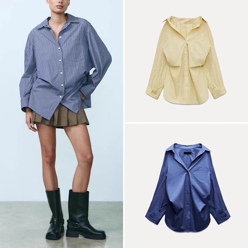 

Z Women's Long Sve Cotton irt Striped Collar Multi-Color Batwing Sve Casual Loose Fit Premium Quali Polyester