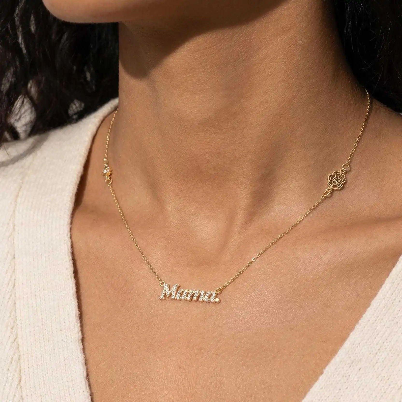 Exquisite Mama mother full diamond necklace light luxury versatile gold collarbone chain Mother's Day commemorative gift for mot