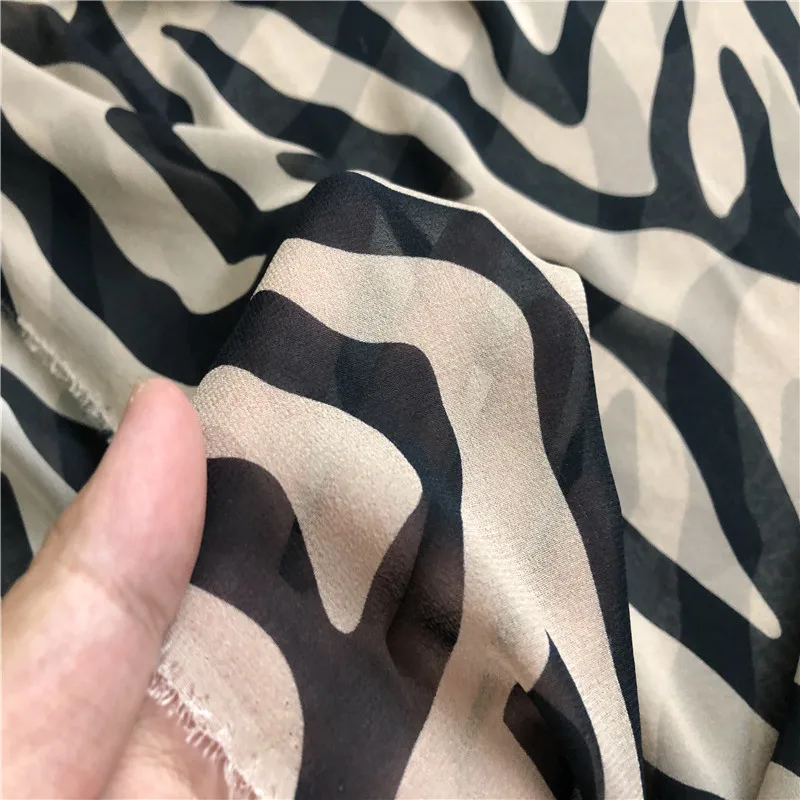 1 meter 100% Mulberry Silk 12 momme georgette Silk Thin Fabric zebra printed 135cm 52.7\