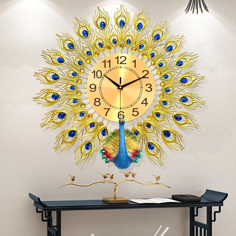 

Metal Art Mural Wall Clocks Living Room Modern Design Kitchen Aesthetic Creative Modern Wall Watch Peacock Room Decorations