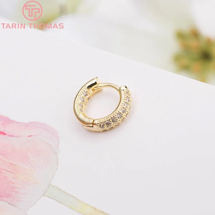 (2475)14MM 24K złoty kolor mosiądz z cyrkonią okrągłe kolczyki kolczyki w kształcie obręczy klip wysokiej jakości DIY komponenty do wyrobu biżuterii — zdjęcie 5