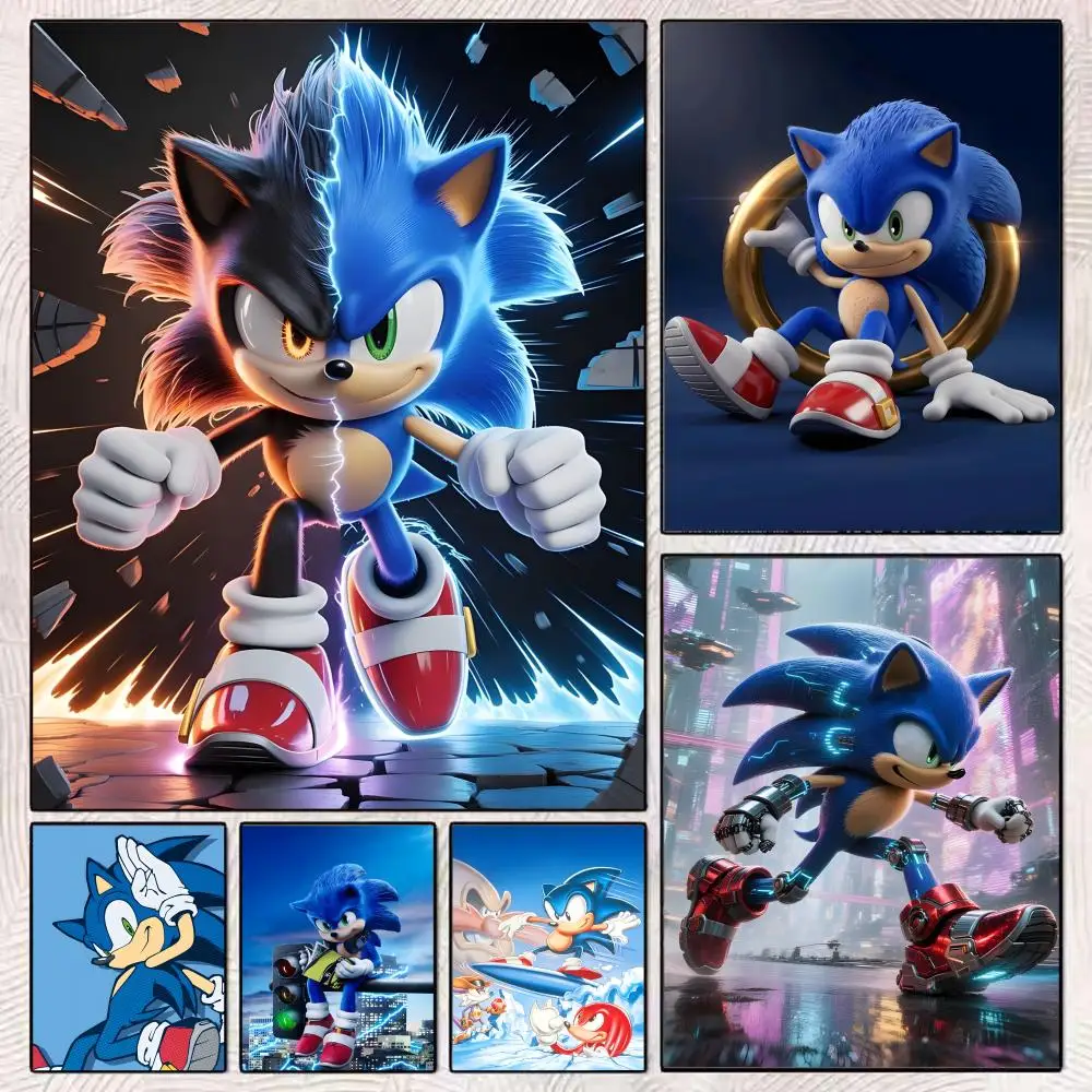 Póster de Sonic, icono del videojuego, arte HD, adhesivo para pared, impermeable, decoración estética para el hogar, sala de estar, dormitorio, bar