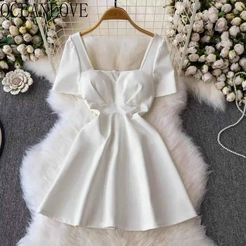 OCEANLOVE Mini abiti sexy con scollo quadrato Solido Primavera Estate A-line Abito da donna Moda coreana Abiti eleganti Mujer