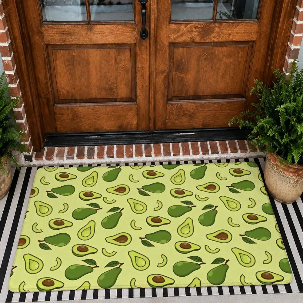 Cartoon Avocado Fruit Slices Floor Mat Flannel Rug Non Slip Absorbent Soft Washable For Entryway Hallway Bathroom Kitchen Decor