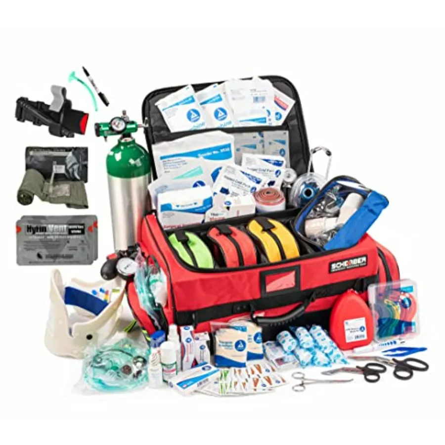 

Red Large Premium First Responder Bag for EMT/EMS Trauma Bleeding Control with CAT Tourniquet HyFin Chest Seal 250+ Supplies HS