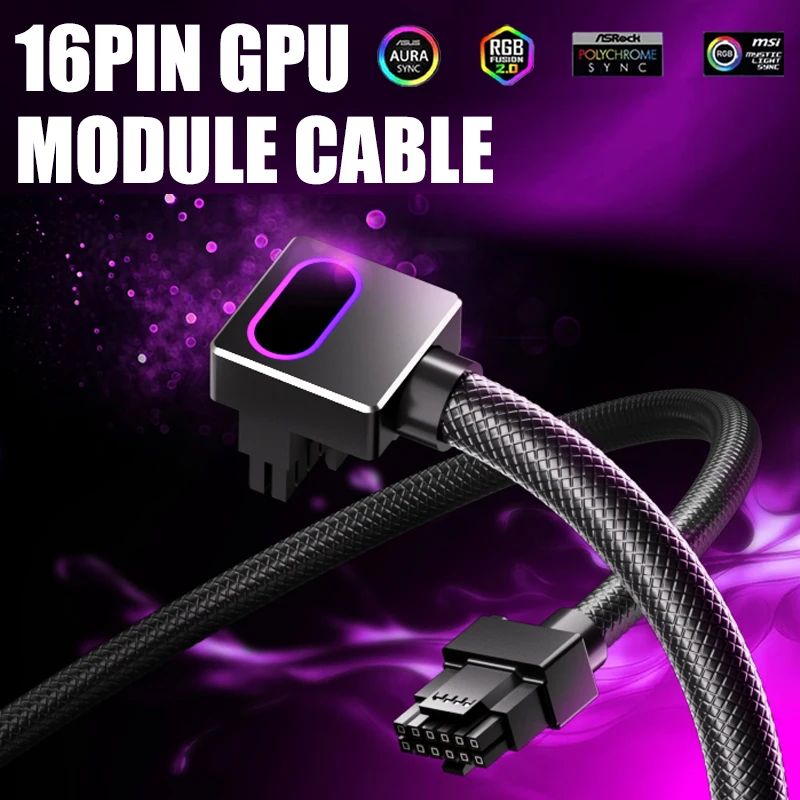 ARGB 16PIN GPU Modular Cable For Computer Power Supply  Copper Wire Motherboard  5V 3Pin, 18AWG 90° Right-Angle for RTX 40&50