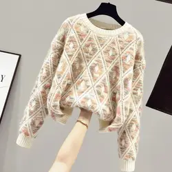 Sweet Prairie Chic Fleece Warm Sweater Women Autumn Winter Fashion Loose Knitting Pullovers Simplicity All-match Knitwear Tops