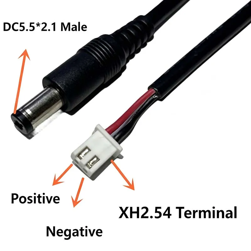 5PCS DC5521 Male，Female to XH2.54 2-Pin White Terminal Power Cable