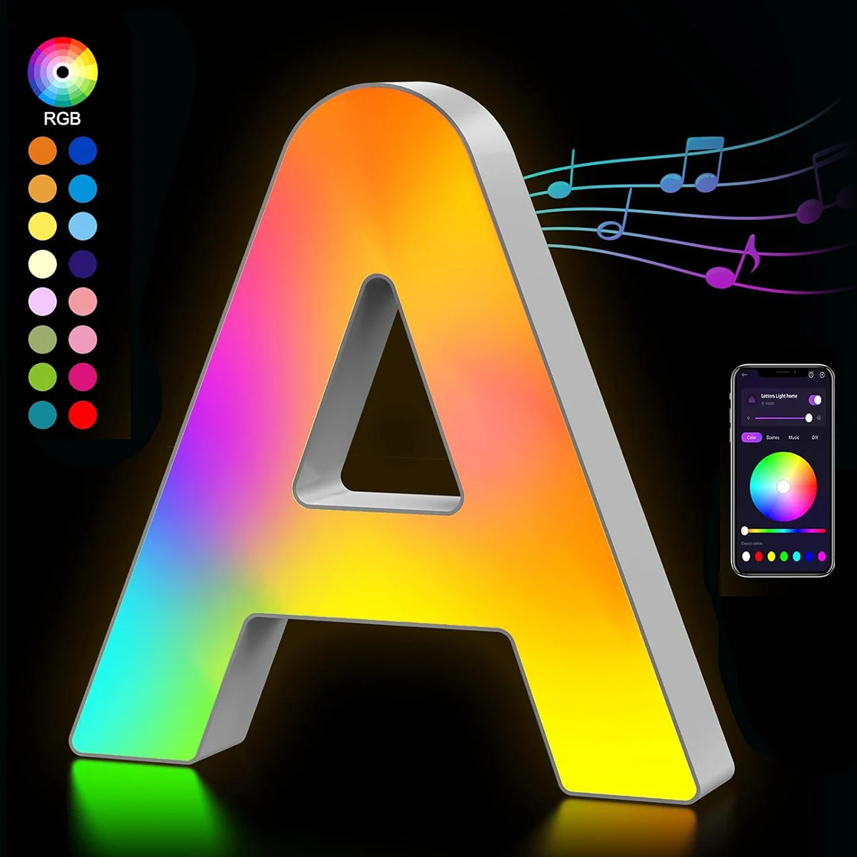 FIVEMI Alphabet Led Letter Light Colorful with Smart APP Music Sync Sign Light for Boy Girl Kids Gift Decor Night Light Letter A