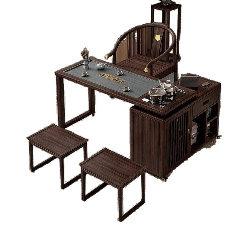 

Ebony, movable rotating tea table and chair combination, folding tea table