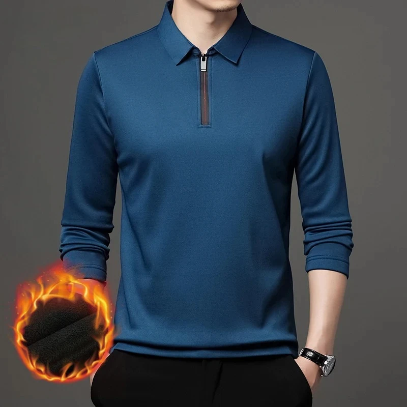 

Новая футболка на молнии, рубашка поло, мужская модная деловая мужская одежда с отложным воротником и длинными рукавами