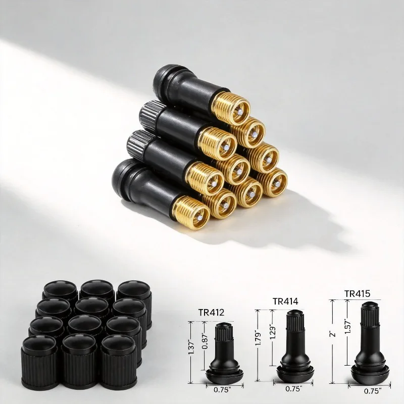 With Dust Cover Car Tubeless Tire Valve 4/8/24PCS Tire Valve Stem TR412/TR413/TR414/TR415 Black Rubber Snap on Tire Valve Stem