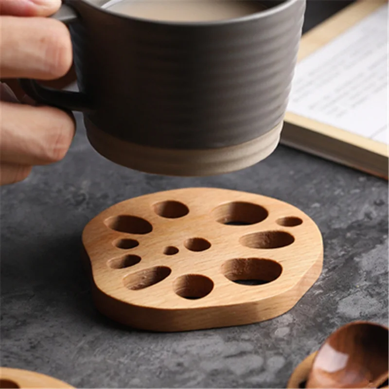 Mug Mat, Wooden Insulation, Kung Fu Tea Cup Holder, Beech Wood Lotus Root Shaped Cup Mat, Stove Boiling Tea Cup Mat