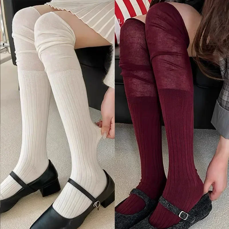 Lolita Thigh High Stockings for Women Trendy Casual Over The Knee Female Red Long Socks Thermal Warm Cotton Tall Tube Leggings