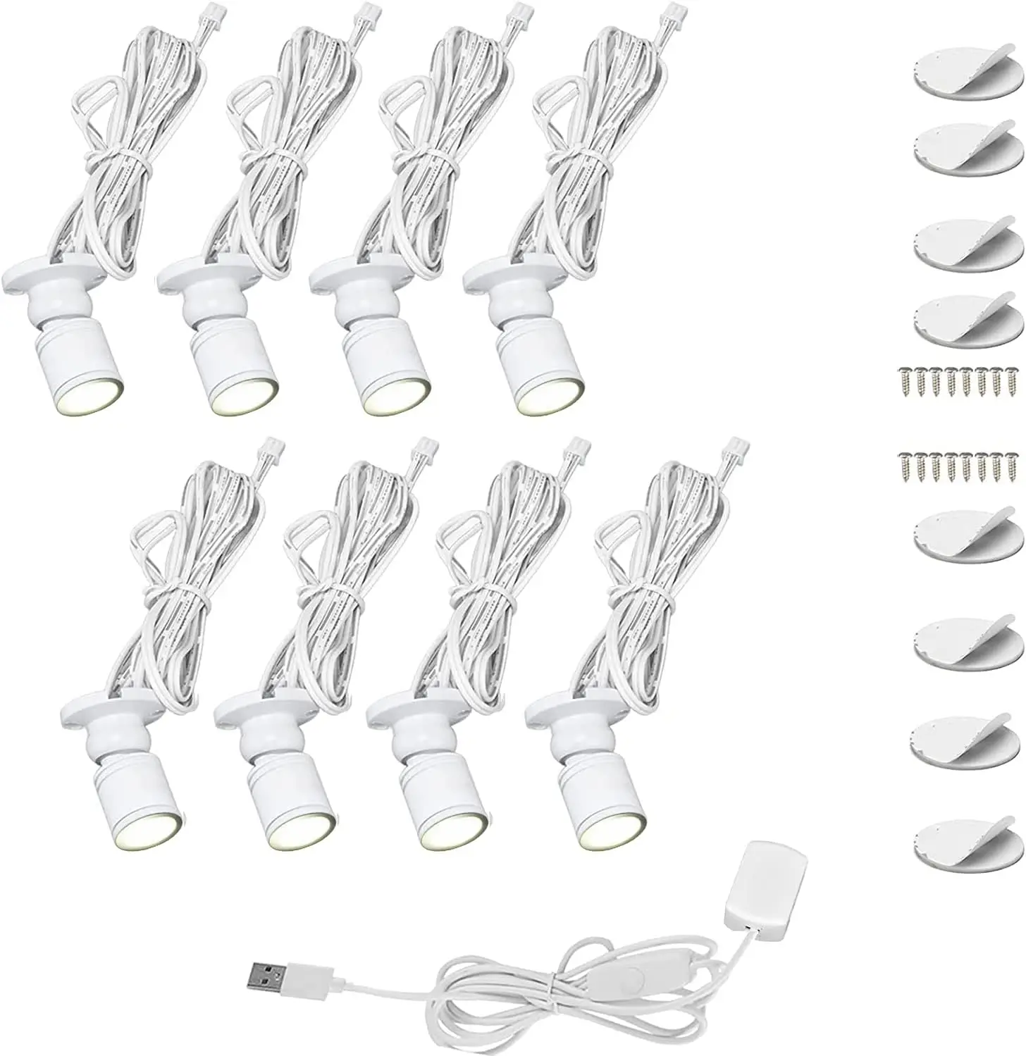 

Мини-прожекторы с диммером, 8x1W, поворотные светодиодные светильники для шкафов, белая отделка, холодный белый свет 6000K