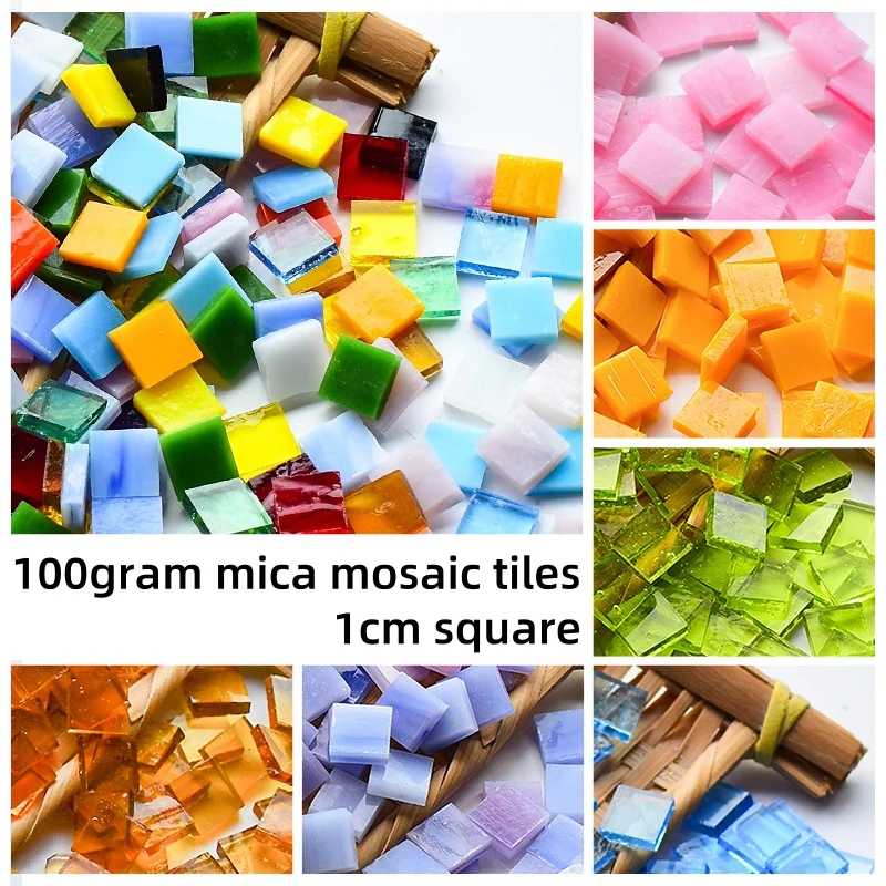 140 sztuk (ok. 100g/3.52oz) Mica płytki z mozaiką 1cm kwadratowe kolorowe DIY mozaika rzemiosło płytki Handmade Mica dekoracje materiały