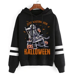 Hip Hop Skull Pumpkin Bat Print Hoodies Women Fashion Long Sleeve Streetwear 