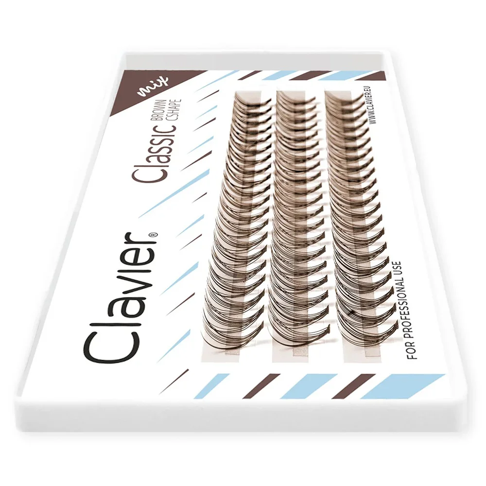 Clavier คลาสสิกขนตาสีน้ําตาลธรรมชาติ Cluster Lash 10D แต่ละ Segment Eyelash Professional C Curling