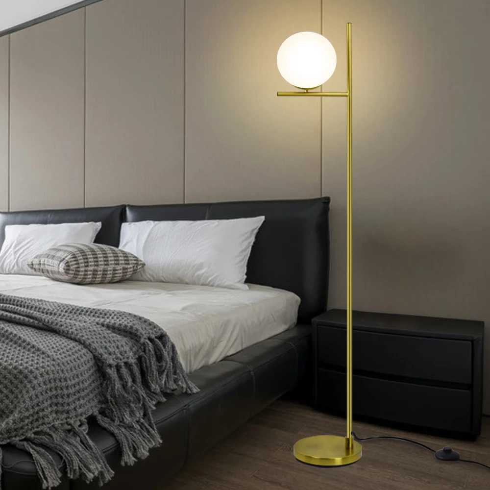 Depoley 9W moderno globo di vetro smerigliato LED lampada da terra palo lampada da terra per camera da letto soggiorno apparecchio a risparmio