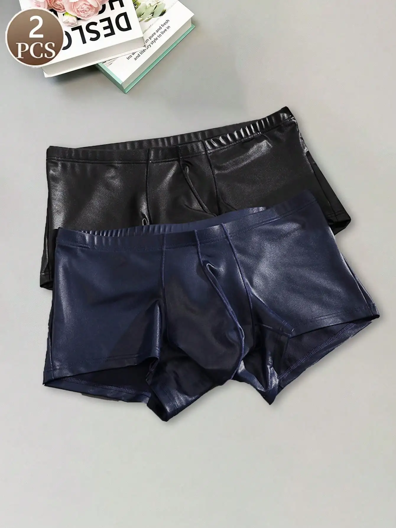 

2PSC Low waisted leather men's underwear Loose comfortable fashionable simple panties for men Sexy and trendy underpants