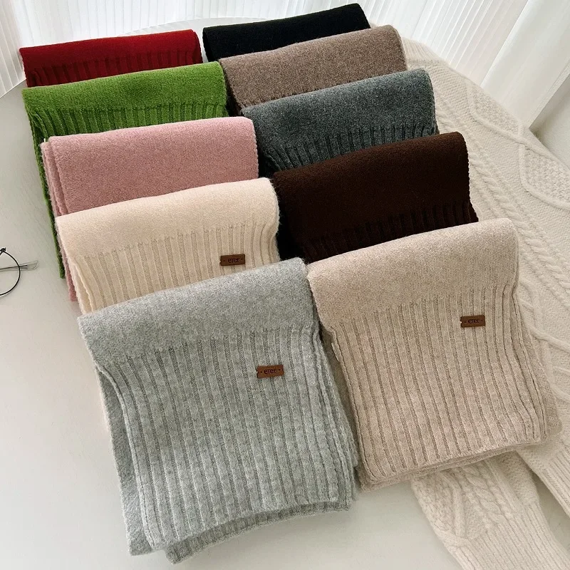 

2024 New Korean Faux Cashmere Small Scarf Simple Solid Color Knitted Winter Thickened Warm with A Variety Winter Scarf