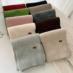 2024 New Korean Faux Cashmere Small Scarf Simple Solid Color Knitted Winter Thickened Warm with A Variety Winter Scarf