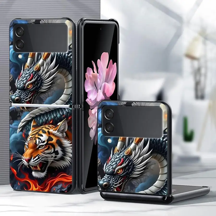 Case for Samsung Galaxy Z Flip 8 Flip3 Flip7 FE Flip6 Flip5 Flip4 Z Flip 7 6 5 4 3 Phone Cover Fight Between Dragon And Tiger