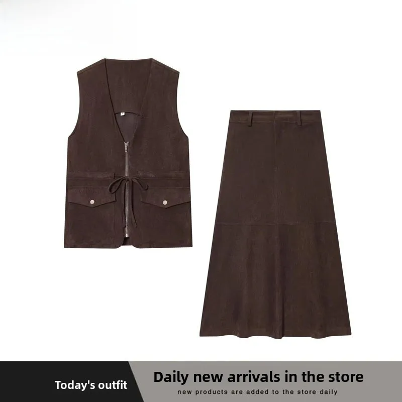 

Новое осеннее поступление, женский бархатный жилет, комплект юбки-миди с кетми ZR Sle Faion, теплая одежда, костюм из двух предметов для взрослых