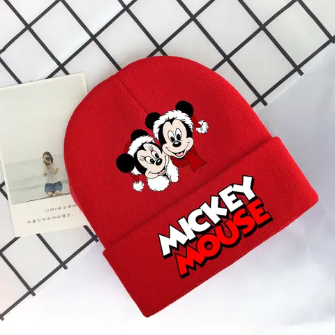 Disney Topolino Minnie Berretto lavorato a maglia per bambini Anime Cartoon Natale Stampato Cappello di lana Ragazzi Ragazze Inverno Casual Cappelli caldi Regali per bambini