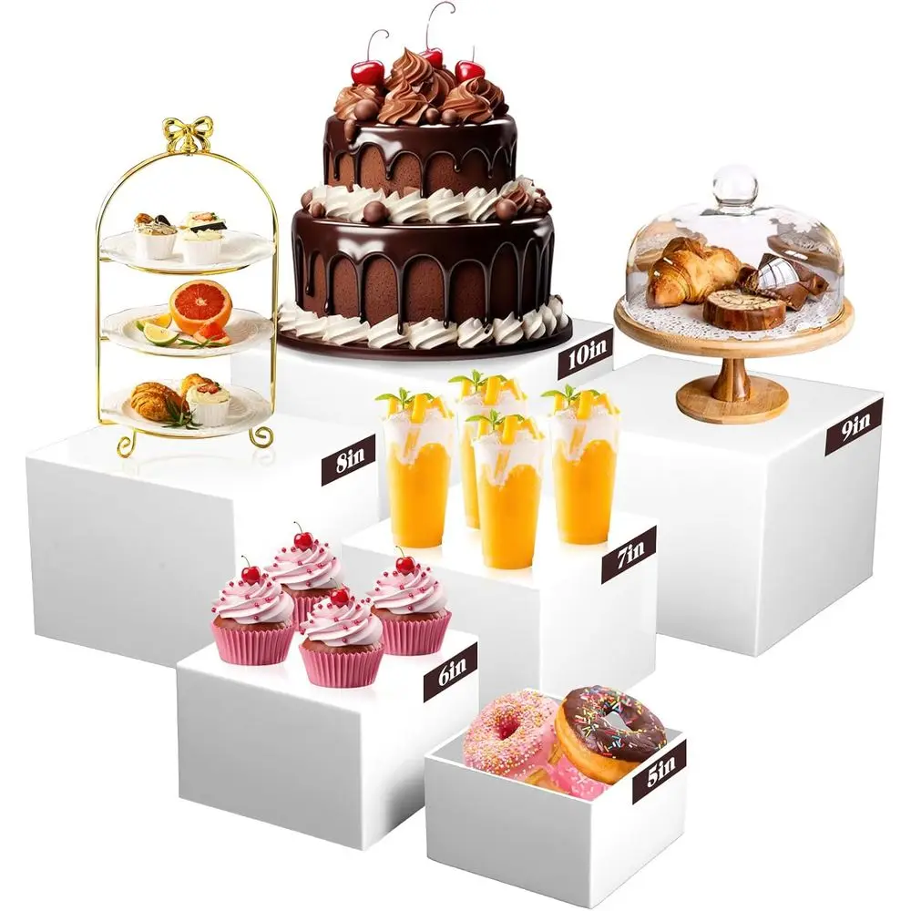 

6PCS Buffet Risers, Food Risers for Buffet Table, Display Stand Shelf for Party Catering Dessert Collectibles, White Acrylic Nes